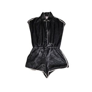 Victoria's Secret Black Satin Script Romper Pajamas | Size L